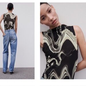Zara Abstract Monochrome Patterned Bodysuit - Size Medium - Never been worn